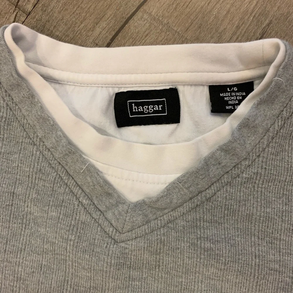 Mens‎ Light Gray Relaxed Fit Sweater Large Layered Look Long Sleeve Pullover